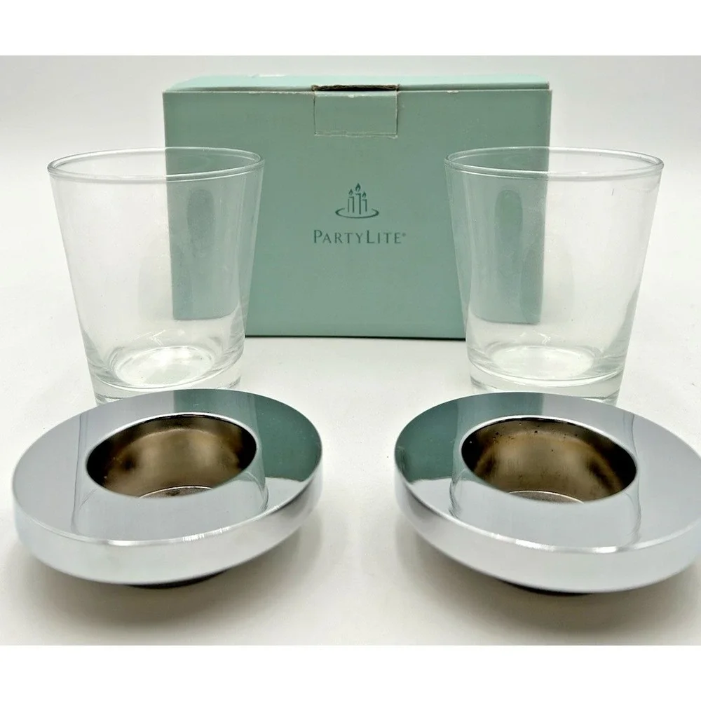 Partylite Versatility Votive Tealight Candle Holders Pair Fillable Glass Bottom - Picture 2 of 14